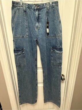 Fashion Nova Juniors Medium Wash Blue Cargo Pocket Jeans Size 15 (52-5)